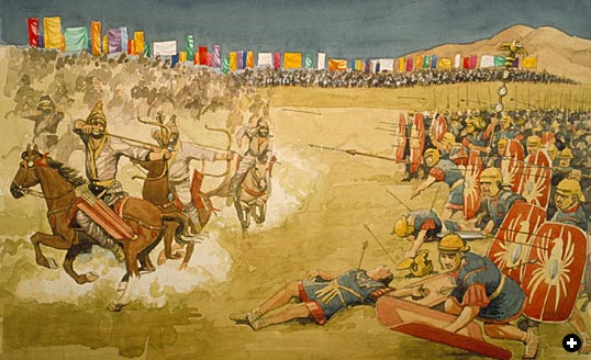 At the battle of Carrhae in 53BC Roman legionnaries were dazzled by silk banners carried by the Pathian cavalry.