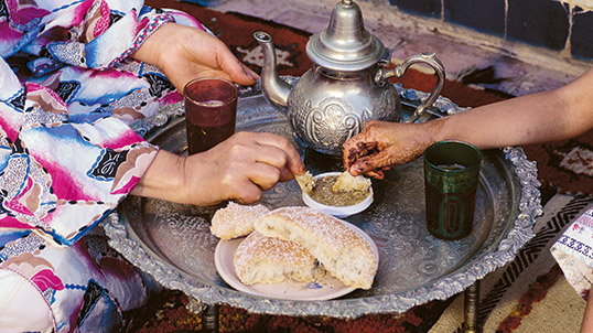 Amlou is a richly tasty mixture of ground almonds, honey and argan oil. Scooped onto fresh bread and served with mint tea, it makes a delicious and traditional breakfast. 