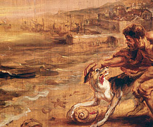 In 1636, Flemish artist Peter Paul Rubens depicted the legendary discovery of murex by the Phoenician god Melcarth (in Greek versions of the tale, it is Hercules), who was strolling along the shore when his dog began to play with a murex snail, staining his muzzle. The legend may be a reminder that murex snails are best harvested in early spring, when Sirius (the “Dog Star”) is high. 