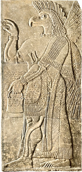 Likely carved early in Ashurnasirpal ii’s 24-year rule (probably in 880 bce), this winged figure was among the gypsum bas-relief frescoes that decorated the Northwest Palace at Nimrud, the first Neo-Assyrian location in which such frescoes are known to have been produced. The cuneiform script in the middle records the ruler’s lineage and describes the city and palace. Originally, it was brightly painted.