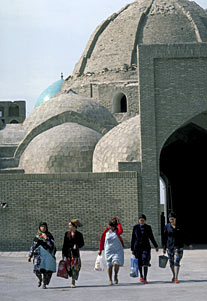 Uzbek women in Bukhara, and, left, in Samarkand.