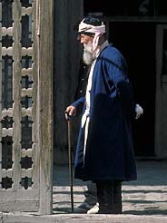 An old man leaving one of Bukhara's few functioning mosques. 