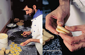 Marzipan master José Carlos Muñoz, above, makes his yolk-filled delicias from specific varieties of almonds.