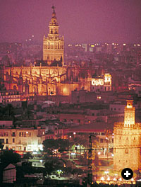 The Giralda and Torre del Oro at night.