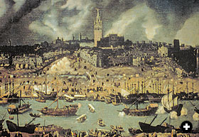 This view of the port and city of Seville near the end of the 16th century is said to be work of Spanish court painter Alonso Sánchez Coello.