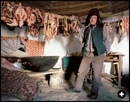 Each autumn, a hunter sets aside a day to slaughter the meat that will feed the eagle through the winter season. It often includes mutton, beef and, on occasion, horse. The meat is hung and dried in a clean, unheated room.