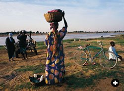 Passengers await the ferry across the Niger at Gao.