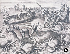 Like the giant gold-digging ants Herodotus described in the fifth century BC or this 16th-century depiction of shipwrecked Portuguese sailors battling giant crabs in the Indian Ocean, the fantastic, the strange and the astonishing have always been ascribed to whatever lands were little-known and distant. For Europeans, this was the East. 