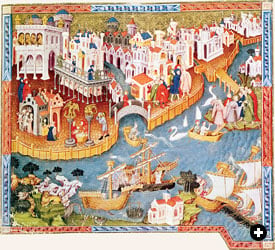 Venice in the late 13th or early 14th century, where Marco Polo grew up in a merchant family.