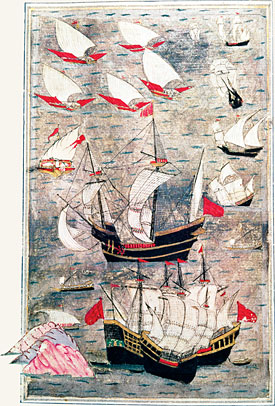 A Turkish sketch from the 16th century shows the Ottoman fleet, which protected Aden and Jiddah from the Portuguese. By the 1560’s, more spices reached Jiddah than Lisbon.