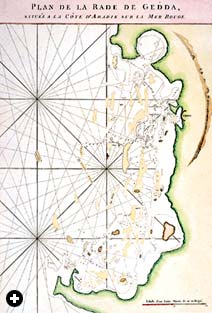 A 1775 chart of Jiddah harbor details soundings and the contours of the coastline.
