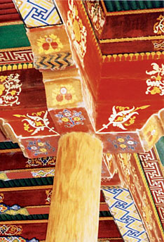 The decoration of the ceiling of the Rukhobad Mosque, built about 1380, shows strong Chinese influence. 