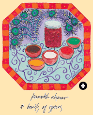 Kamakh ahmar and bowls of spices