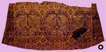 Detail from an 11th-century Byzantine robe shows griffins embroidered on a delicate silk woven of murex-dyed threads. It was in the eastern Roman empire of Byzantium that the symbolic power of murex purple reached its apogee.