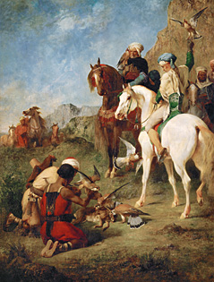 The Falconer, which Eugène Fromentin painted in Algeria in 1863, is one of his numerous works from that period that include Barb horses. 