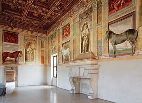 In the 16th century, Gonzaga Barbs imported from Algeria won many palio races in Italy. Today, four portraits of top racers adorn the walls of the reception room in the Palazzo Té in Mantua.