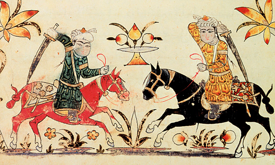 A 1371 Mamluk cavalry manual shows training exercises using Barb mounts.