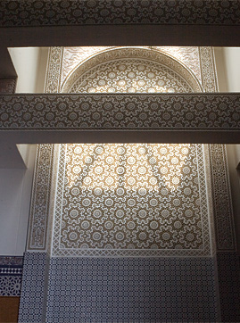 A mosaic pattern decorates the campus mosque. 