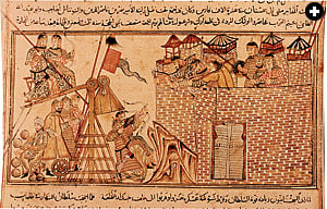 From 1256 to 1258, the Mongol forces deployed an estimated 300,000 warriors as well as siege engines, like the trebuchet being prepared for use above, to subdue more than 200 fortresses in northern Iran and the Levant. 