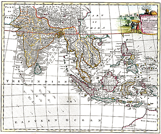 An English map from the mid-18th century shows the directions and the active months of the monsoon winds that propelled both commerce and the growth of Islam in the Indian Ocean. Today, more than 200 million Muslims live in Indonesia, Malaysia, the Philippines and Thailand; they are the majority in the first two countries named.