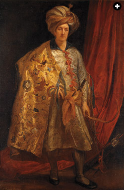 Sir Anthony van Dyck’s 1622 portrait of Robert Shirley shows the robe Shirley wore as ambassador of the Safavid court of Persia to England.