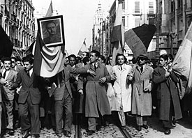 Fascist supporters of General Francisco Franco march in Granada in 1946. Franco’s death in 1975 ushered in a new era of civil liberties and intellectual freedom.