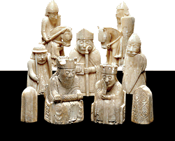 One of the few complete early European chess sets is that known as the “Lewis Chessmen,” probably made in Trondheim, Norway between 1150 and 1200 from walrus ivory and whales’ teeth. It was in Europe that the figure of the queen was introduced into the game.