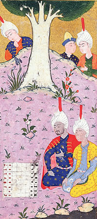 “A Board Game” is an illustration from a 16th-century Firdawsi Shahnamah.