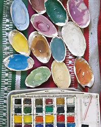 Mussel shells have long served as mixing bowls for miniature artists. 