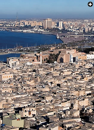 Tripoli’s madinah, or old city, lies along the Mediterranean harbor, surrounded by the modern capital city. 