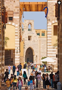 Founded in 1919, the American University in Cairo moved in 2008 to an expanded campus whose design pays homage to medieval Cairo. 