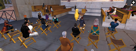 In a meeting hall in the village of Neufreistadt, which adjoins Al-Andalus in Second Life (sl), members of Al-Andalus join members of other communities to elect a chancellor of the Confederation of Democratic Sims, the governing body of sl’s more than 60 communities.