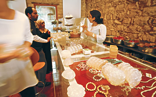 Handmade soaps, elegantly wrapped and displayed in glass cases, make for high-end trade at Hammam (“Bath”), the shop at the Musée du Savon (Soap Museum) in Sidon, Lebanon. The museum occupies a former soap factory, and it traces the history of Levantine soap as both craft and commerce.