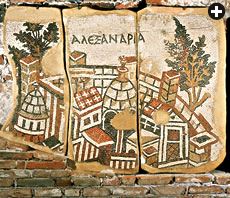 From Jerash, Jordan, a sixth-century mosaic shows a simplified view of Alexandria.