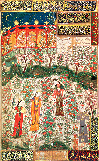 For all their later influence on the West, Ottoman gardens themselves had been much influenced by both Byzantine gardens and gardens from other Islamic lands—notably Persia, where this miniature shows a walled garden in the 15th century. 
