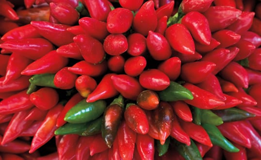 Hot peppers, called pipareddù in Sicilian, at the market in Palermo, Sicily’s capital, are popular throughout Sicilian cuisine.