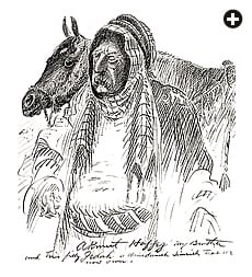 Throughout his journey, Davenport’s pen and sketchbook were rarely far from his hand. Here he depicts “Akmet Haffez my brother and his filly Jedah.” At the end of Davenport’s visit, Hafiz told him that if he didn’t return to Syria, Hafiz would visit America. Sadly, Davenport died just six years later, and the two never met again.