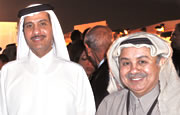 Shaykh Hassan Ali Al-Thani and Yousef Ahmad, photographed at Mathaf’s opening in December.