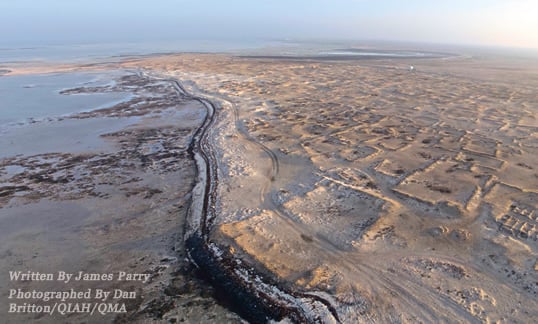 Drifting sand covers much of the ruins of Al Zubarah, which at its height in the late 18th century housed several thousand people and was surrounded by a defensive wall with 22 watchtowers.