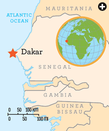 Map with Dakar and Senegal