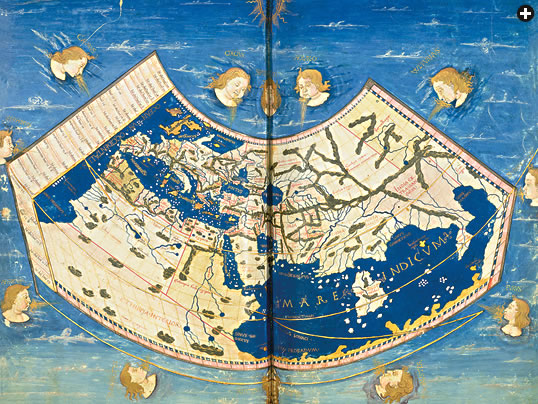 The world BC (“Before Chiles”) was for more than 1300 years defined by the map drawn by Claudius Ptolemy of Greece, shown above in a 15th-century copy. The Indian Ocean is shown as a closed sea, little of Africa shows below the equator, and the Americas are absent altogether.