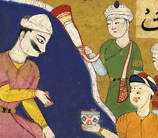 The sweet, cooling drink sherbet, shown served to the Sultan in this Book of Delights detail, left, was made with ice brought from distant mountains.