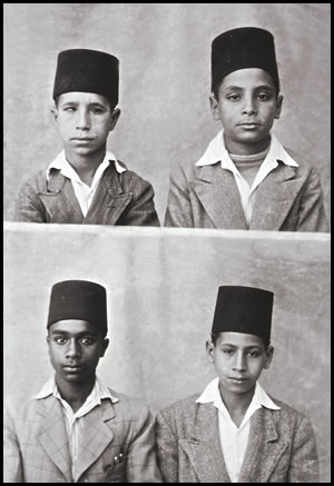 Gaddis’s images also make up an extensive visual record of ordinary people. Beginning in the early 1920s, British rule required Egyptians to carry photographic identity cards, and Gaddis & Co. made thousands of portraits for them. To economize on materials, Gaddis often exposed parts of the same plate at different times with different subjects, as in this composite, left, which shows four students.
