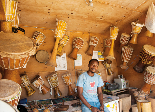 A musician himself, Abu Juma sells drums both to fellow Bagamoyo musicians and tourists.