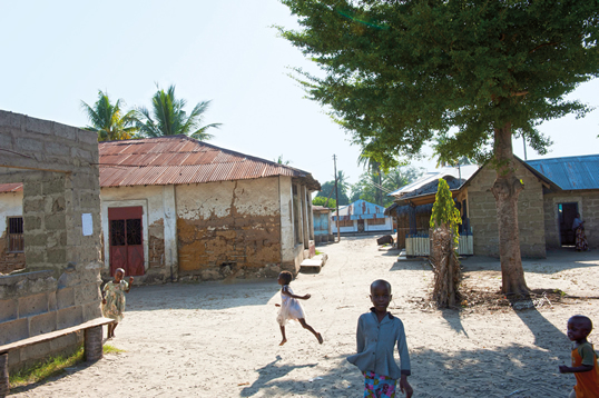 South of Bagamoyo, children play in the village of Mlingotini at the edge of the five-kilometer stretch of coast marked for mega-port construction.