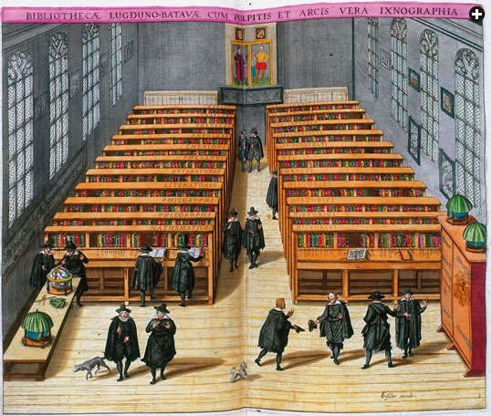 In this 17th-century depiction of Leiden University’s library, at bottom right appears the Arca Scaligerana, a cupboard that held more than 300 printed works in Arabic, Hebrew and Ethiopian.