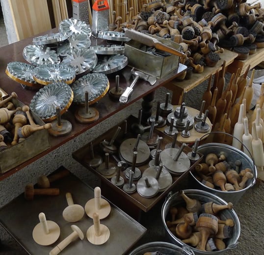 At the Chorsu bazaaar in Tashkent, the tools used to decorate non are works of art in themselves.