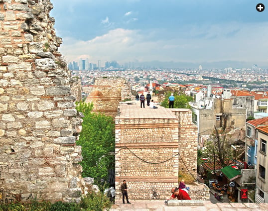 In the east, the road ended—or began, westward—in Istanbul, where the road passed through the city's walls, above, at a place called Porta Aurea, or Golden Gate. The section of wall above is in the area of Yedikule, Turkish for seven towers. 