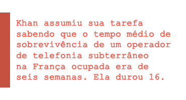 Khan assumiu sua atribuição sabendo que o tempo médio de sobrevivência para um operador secreto de rádio na França ocupada era de seis semanas. Ela durou 16.