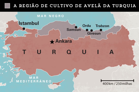A região de cultivo de avelã da Turquia